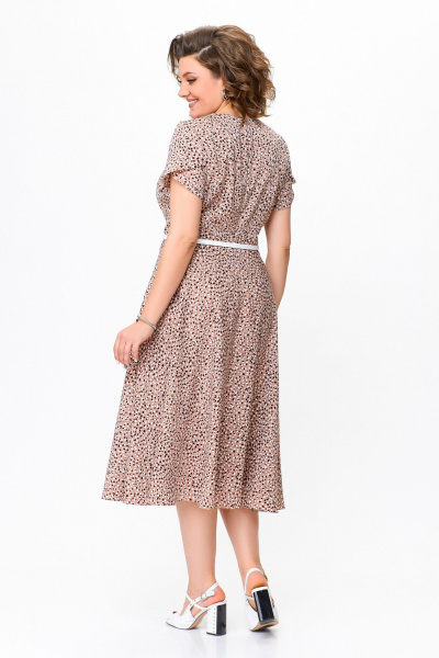 Платье из струящейся ткани с ремнем и принтом Swallow 742 беж+принт"камни" - фото 5