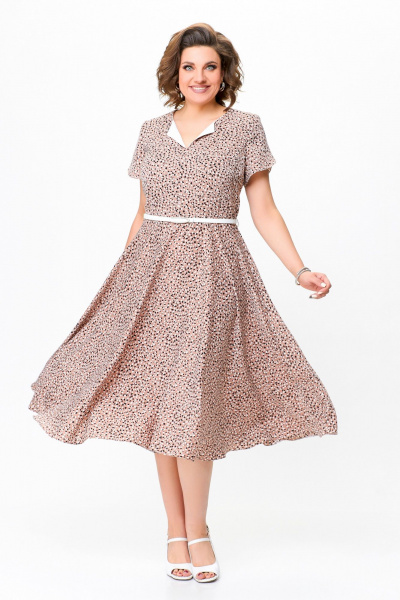 Платье из струящейся ткани с ремнем и принтом Swallow 742 беж+принт"камни" - фото 4