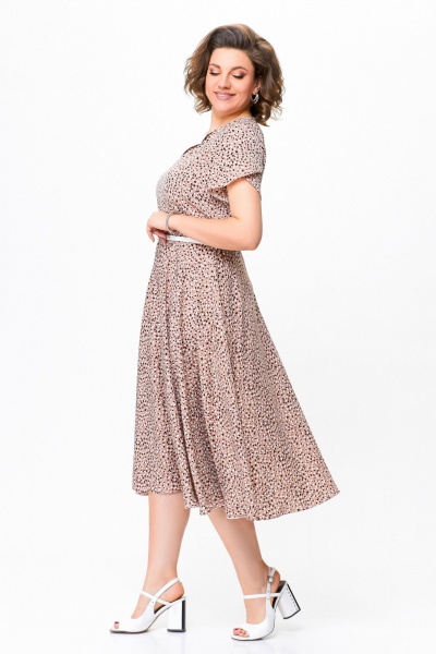 Платье из струящейся ткани с ремнем и принтом Swallow 742 беж+принт"камни" - фото 3