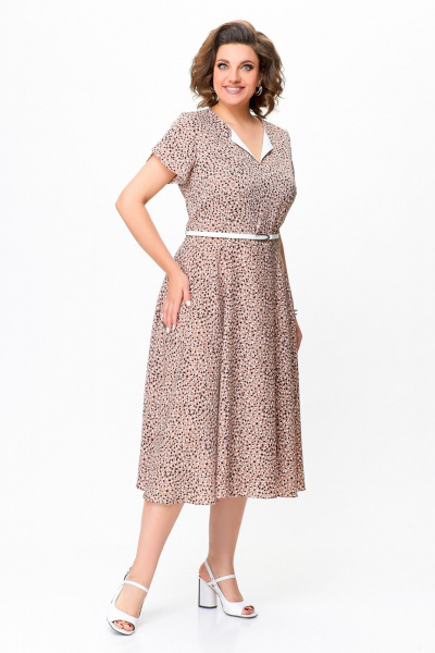 Платье из струящейся ткани с ремнем и принтом Swallow 742 беж+принт"камни" - фото 2