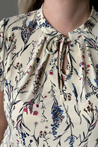 Желтая блуза из масло-вискозы с воротником на завязках LindaLux 1-451 прованс - фото 5