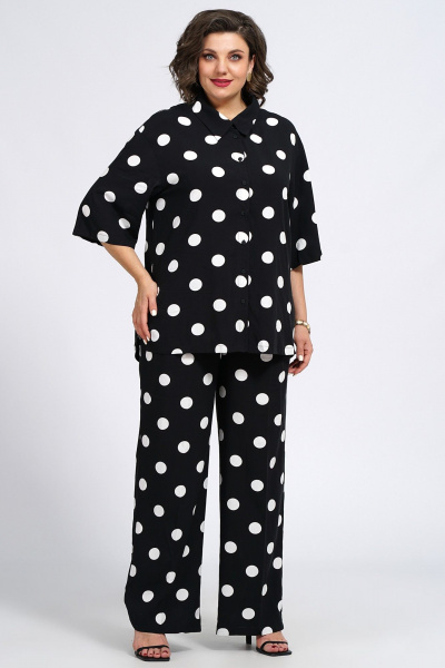 Костюм из блузки и брюк из текстиля для ежедневного стиля Пинск-Стиль 132 черный_белый_горох - фото 10
