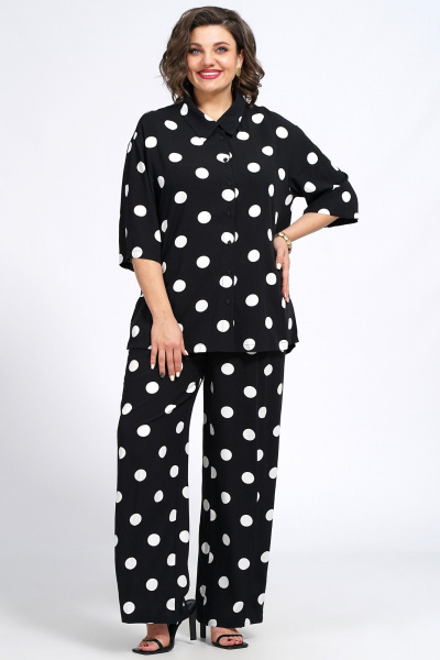 Костюм из блузки и брюк из текстиля для ежедневного стиля Пинск-Стиль 132 черный_белый_горох - фото 1