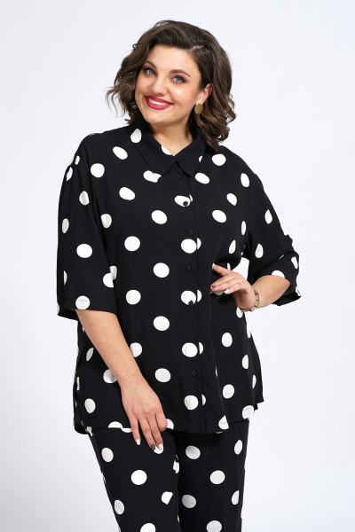 Костюм из блузки и брюк из текстиля для ежедневного стиля Пинск-Стиль 132 черный_белый_горох - фото 4