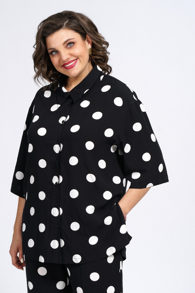 Костюм из блузки и брюк из текстиля для ежедневного стиля Пинск-Стиль 132 черный_белый_горох - фото 3
