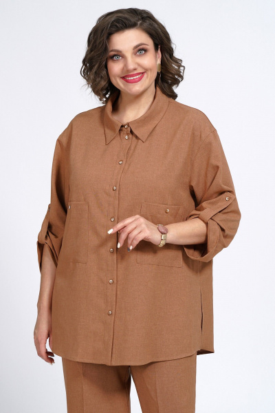 Костюм женский Брюки и Жакет свободные на каждый день Пинск-Стиль 141 коричневый - фото 9