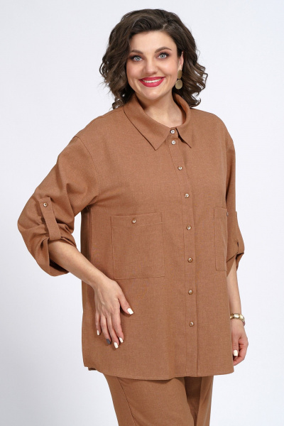 Костюм женский Брюки и Жакет свободные на каждый день Пинск-Стиль 141 коричневый - фото 8