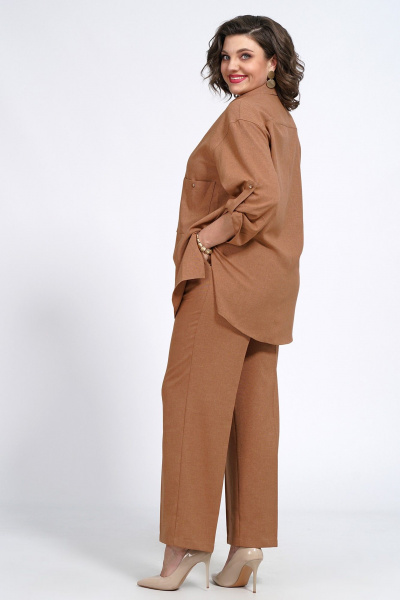 Костюм женский Брюки и Жакет свободные на каждый день Пинск-Стиль 141 коричневый - фото 6