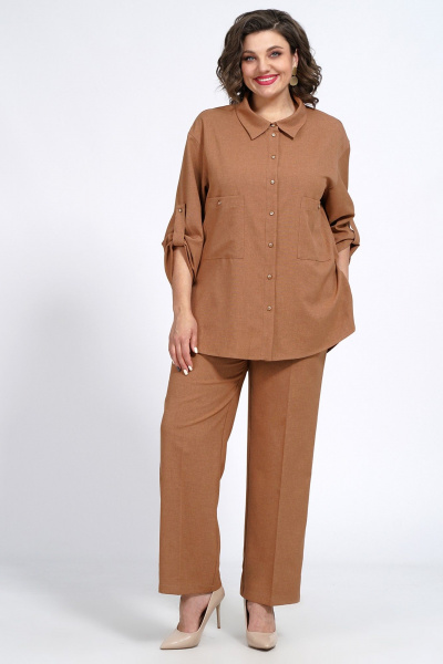 Костюм женский Брюки и Жакет свободные на каждый день Пинск-Стиль 141 коричневый - фото 4