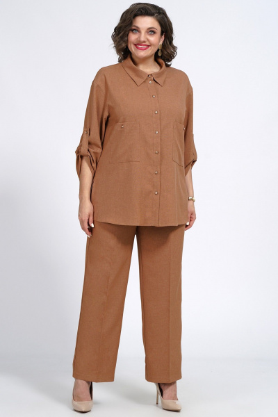 Костюм женский Брюки и Жакет свободные на каждый день Пинск-Стиль 141 коричневый - фото 2