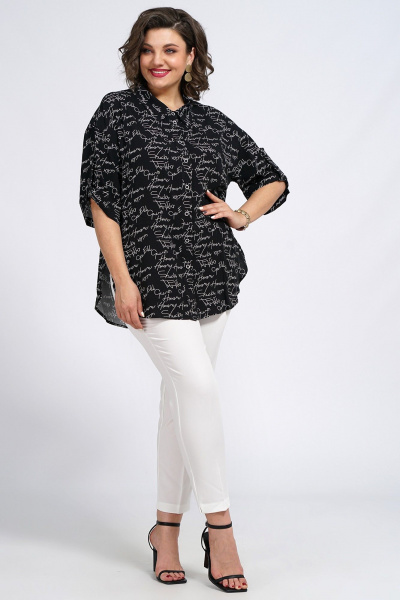 Блуза и Брюки свободный крой с поясом на каждый день Пинск-Стиль 142 черный_белый - фото 2