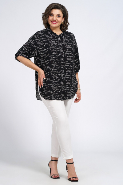 Блуза и Брюки свободный крой с поясом на каждый день Пинск-Стиль 142 черный_белый - фото 1