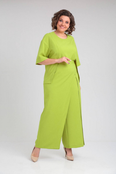 Комплект блуза с шлицами и брюки с имитацией юбки VIA-Mod 632 лайм - фото 2