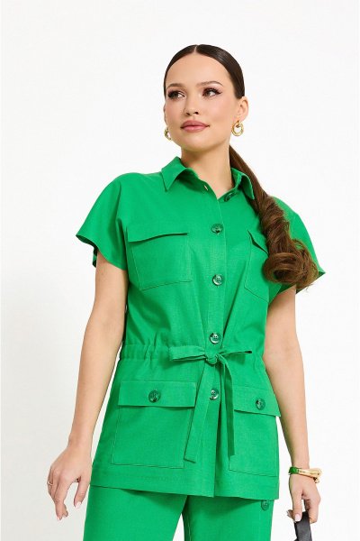 Брючный костюм с жакетом со спущенной линией плеч и брюками на резинке Lissana 4890 травяной - фото 4