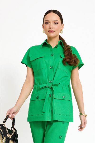 Брючный костюм с жакетом со спущенной линией плеч и брюками на резинке Lissana 4890 травяной - фото 2