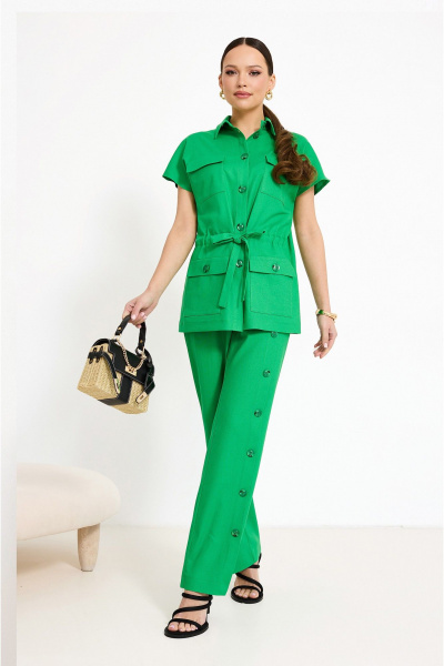 Брючный костюм с жакетом со спущенной линией плеч и брюками на резинке Lissana 4890 травяной - фото 1