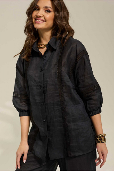 Черный костюм из текстиля с кружевными вставками на каждый день Mislana 1063 черный - фото 4