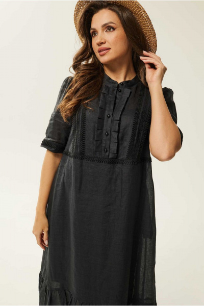 Черное летнее платье из кружев и текстиля с воланами Mislana С941/1 - фото 9