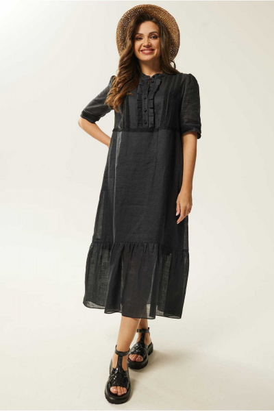 Черное летнее платье из кружев и текстиля с воланами Mislana С941/1 - фото 6