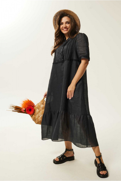 Черное летнее платье из кружев и текстиля с воланами Mislana С941/1 - фото 5