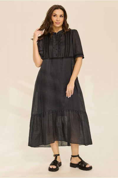 Черное летнее платье из кружев и текстиля с воланами Mislana С941/1 - фото 4