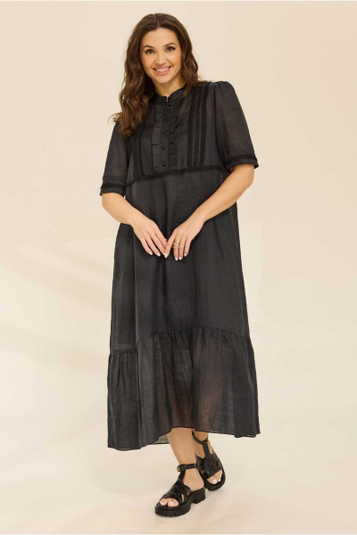 Черное летнее платье из кружев и текстиля с воланами Mislana С941/1 - фото 3