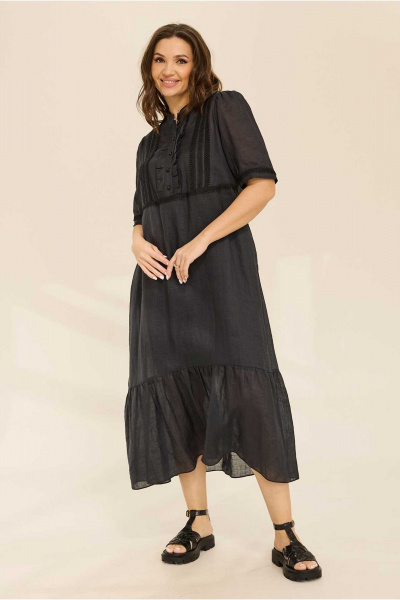 Черное летнее платье из кружев и текстиля с воланами Mislana С941/1 - фото 2