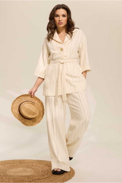 Бежевый костюм из текстиля с разрезами и на резинке Mislana 1081 бежевый - фото 9