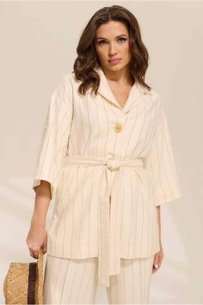 Бежевый костюм из текстиля с разрезами и на резинке Mislana 1081 бежевый - фото 8