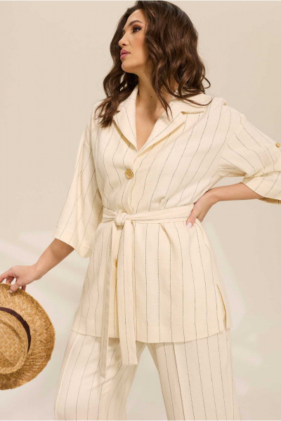 Бежевый костюм из текстиля с разрезами и на резинке Mislana 1081 бежевый - фото 7