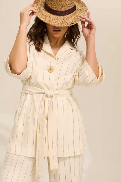 Бежевый костюм из текстиля с разрезами и на резинке Mislana 1081 бежевый - фото 6