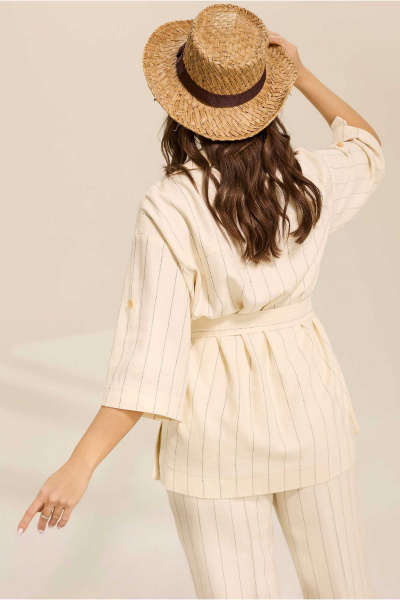 Бежевый костюм из текстиля с разрезами и на резинке Mislana 1081 бежевый - фото 5