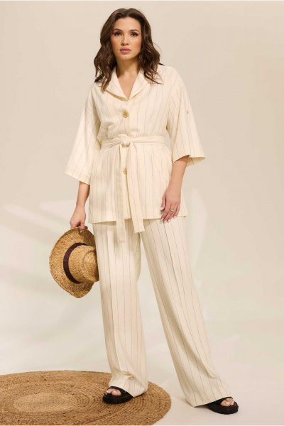 Бежевый костюм из текстиля с разрезами и на резинке Mislana 1081 бежевый - фото 2