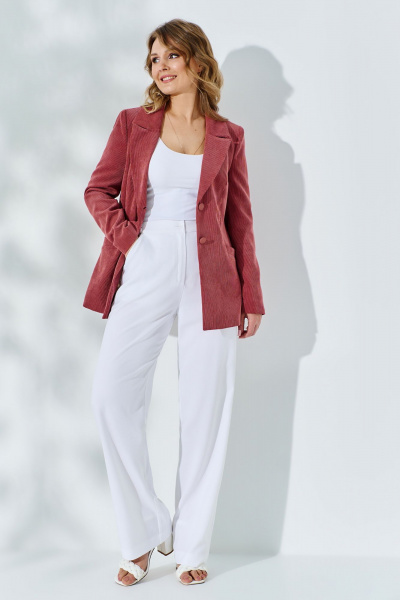 Летний костюм из льна с прорезными карманами и подкладкой Euromoda 516 роза - фото 1