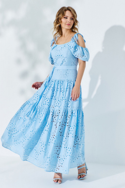 Голубой сарафан с рельефами, воланами и завязками Euromoda 524 голубой - фото 4