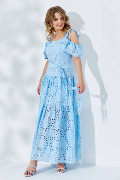 Голубой сарафан с рельефами, воланами и завязками Euromoda 524 голубой - фото 3