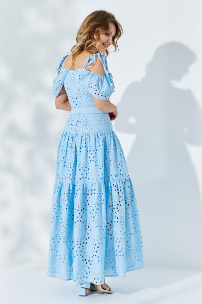 Голубой сарафан с рельефами, воланами и завязками Euromoda 524 голубой - фото 2