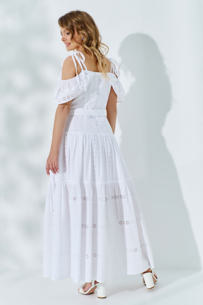 Белый сарафан с рельефами, воланами и поясом Euromoda 524 белый - фото 2