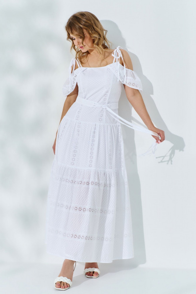 Белый сарафан с рельефами, воланами и поясом Euromoda 524 белый - фото 3