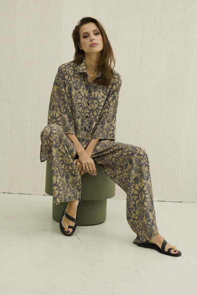 Бежевый комплект блузка и свободные брюки из вискозы DAVA 2208-1 - фото 6