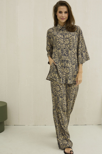 Бежевый комплект блузка и свободные брюки из вискозы DAVA 2208-1 - фото 4
