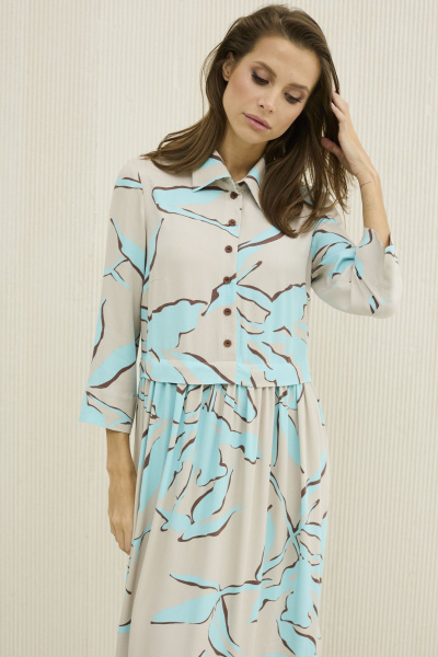 Платье из вискозы голубое свободного силуэта на лето DAVA 1172 серо-голубой - фото 12