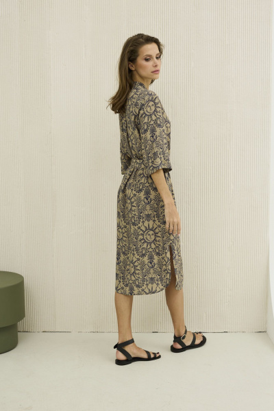 Платье из вискозы зеленое с синим принтом и карманами DAVA 1113-1 олива-синий - фото 2