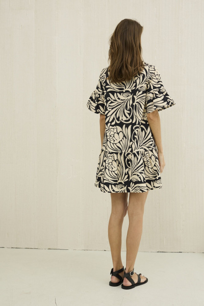 Платье из хлопка бежевое и черное расклешенное на лето DAVA 1210 черный-бежевый - фото 6