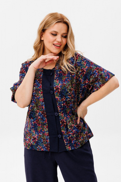 Брюки и жакет с коротким рукавом из вискозы Michel chic 1378 синий,мультколор - фото 8