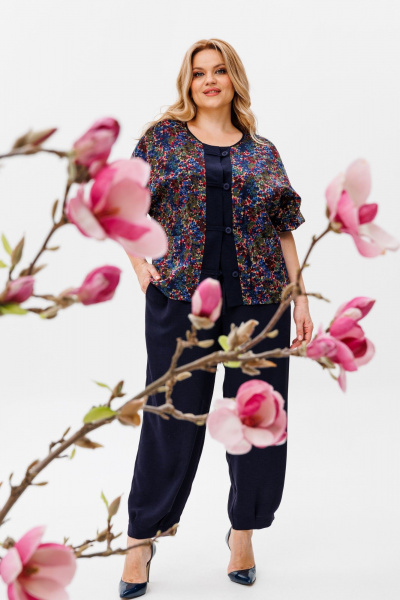 Брюки и жакет с коротким рукавом из вискозы Michel chic 1378 синий,мультколор - фото 7