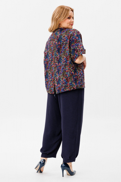 Брюки и жакет с коротким рукавом из вискозы Michel chic 1378 синий,мультколор - фото 5