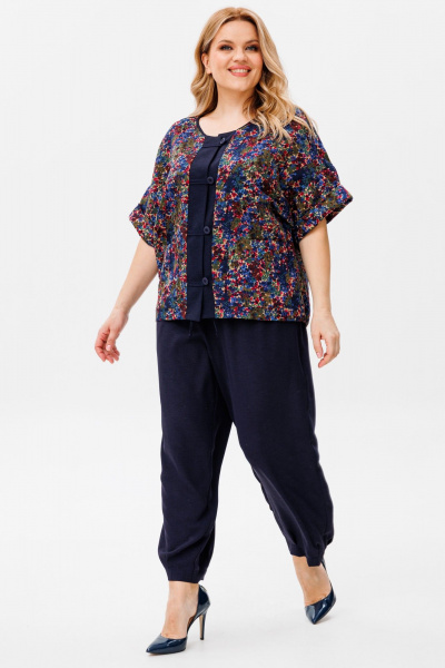 Брюки и жакет с коротким рукавом из вискозы Michel chic 1378 синий,мультколор - фото 4
