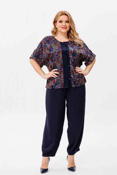 Брюки и жакет с коротким рукавом из вискозы Michel chic 1378 синий,мультколор - фото 1