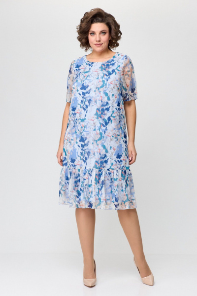 Платье из шифона голубое с оборками и коротким рукавом Slaviaelit 480 бело-голубой - фото 7